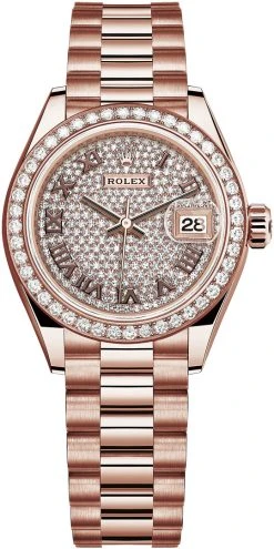 Rolex Lady Datejust 28mm Everose Gold 279135RBR Pave Chocolate Roman President