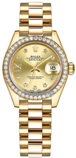 Rolex Lady Datejust 28mm Yellow Gold 279138RBR Champagne 17 Diamond President