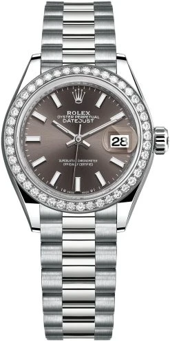 Rolex Lady Datejust 28mm White Gold 279139rbr Dark Grey Index President