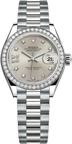 Rolex Lady Datejust 28mm White Gold 279139rbr Silver 17 Diamond President