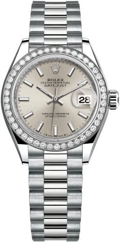 Rolex Lady Datejust 28mm White Gold 279139rbr Silver Index President