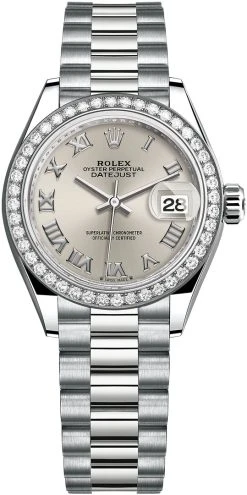 Rolex Lady Datejust 28mm White Gold 279139rbr Silver Roman President