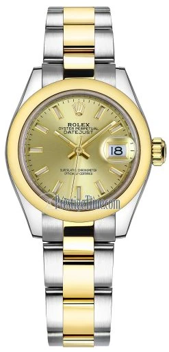 Rolex Lady Datejust 28mm Stainless Steel And Yellow Gold 279163 Champagne Index Oyster
