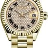 Rolex Lady Datejust 28mm Yellow Gold 279178 Pave Black Roman President -Omega Shop 279178 Pave Black Roman President