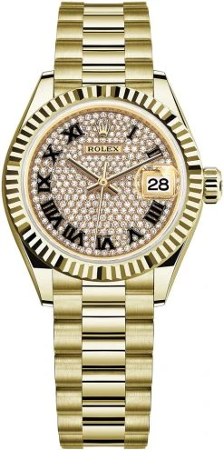 Rolex Lady Datejust 28mm Yellow Gold 279178 Pave Black Roman President