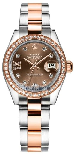 Rolex Lady Datejust 28mm Stainless Steel And Everose Gold 279381RBR Chocolate 17 Diamond Oyster