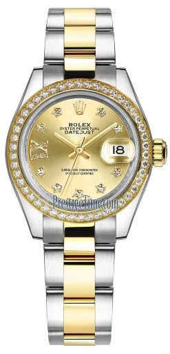 Rolex Lady Datejust 28mm Stainless Steel And Yellow Gold 279383RBR Champagne 17 Diamond Oyster