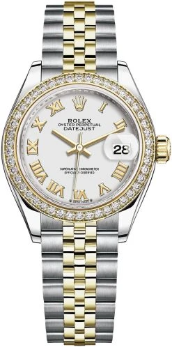 Rolex Lady Datejust 28mm Stainless Steel And Yellow Gold 279383RBR White Roman Jubilee