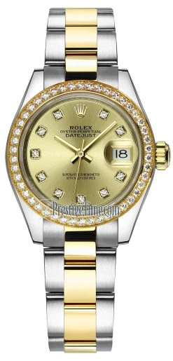 Rolex Lady Datejust 28mm Stainless Steel And Yellow Gold 279383RBR Champagne Diamond Oyster