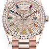 Rolex Day-Date 36mm Everose Gold 128345RBR Pave Rainbow