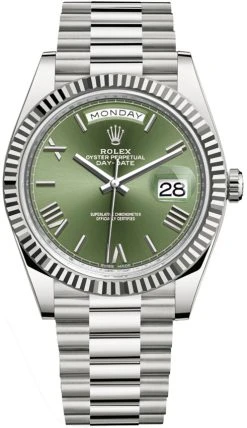 Rolex Day-Date 40mm White Gold 228239 Olive Green Roman