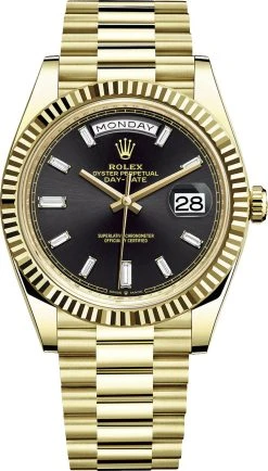 Rolex Day-Date 40mm Yellow Gold 228238 Black Baguette