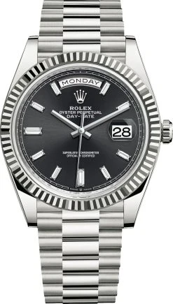 Rolex Day-Date 40mm White Gold 228239 Black Baguette