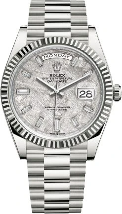 Rolex Day-Date 40mm White Gold 228239 Meteorite Baguette