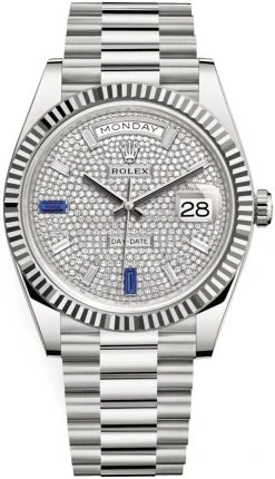 Rolex Day-Date 40mm White Gold 228239 Pave Baguette