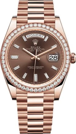 Rolex Day-Date 40mm Everose Gold 228345RBR Chocolate Baguette Index