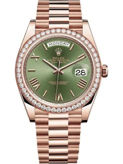 Rolex Day-Date 40mm Everose Gold 228345RBR Olive Green Roman