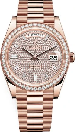 Rolex Day-Date 40mm Everose Gold 228345RBR Pave Baguette