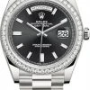 Rolex Day-Date 40mm White Gold 228349RBR Black Baguette
