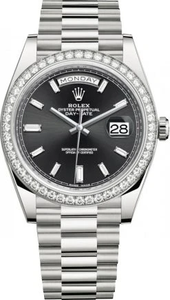 Rolex Day-Date 40mm White Gold 228349RBR Black Baguette