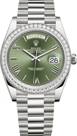 Rolex Day-Date 40mm White Gold 228349RBR Olive Green Roman