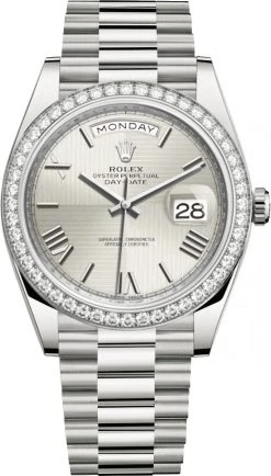 Rolex Day-Date 40mm White Gold 228349RBR Silver Roman