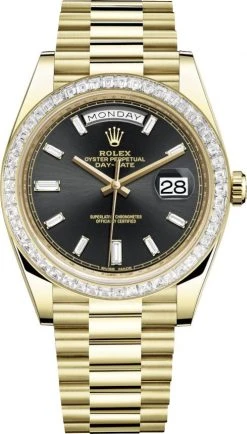 Rolex Day-Date 40mm Yellow Gold 228398TBR Black Baguette