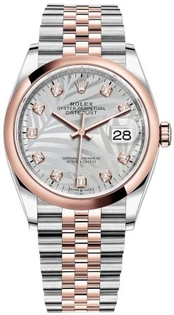 Rolex Datejust 36mm Stainless Steel And Rose Gold 126201 Silver Palm Diamond Jubilee