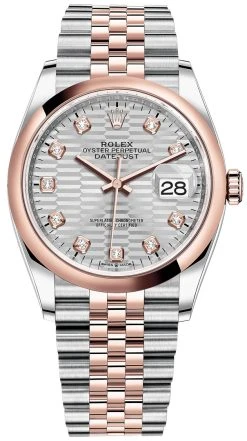 Rolex Datejust 36mm Stainless Steel And Rose Gold 126201 Silver Fluted Diamond Jubilee