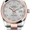 Rolex Datejust 36mm Stainless Steel And Rose Gold 126201 Silver Fluted Diamond Oyster