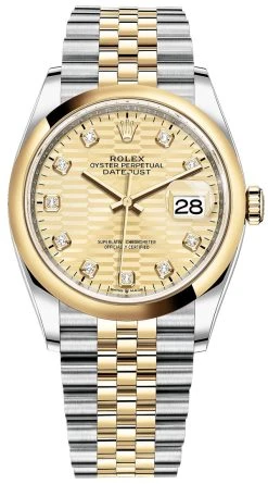 Rolex Datejust 36mm Stainless Steel And Yellow Gold 126203 Golden Fluted Diamond Jubilee