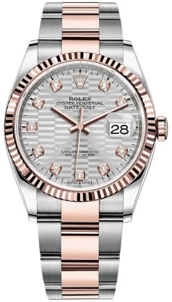 Rolex Datejust 36mm Stainless Steel And Rose Gold 126231 Silver Fluted Diamond Oyster