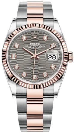 Rolex Datejust 36mm Stainless Steel And Rose Gold 126231 Slate Fluted Diamond Oyster