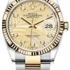 Rolex Datejust 36mm Stainless Steel And Yellow Gold 126233 Golden Palm Diamond Oyster -Omega Shop m126233 0044