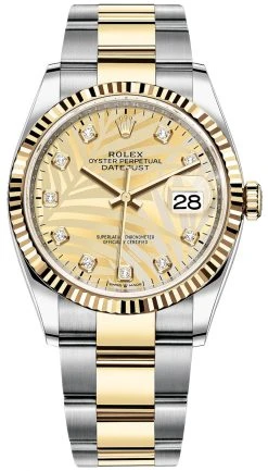 Rolex Datejust 36mm Stainless Steel And Yellow Gold 126233 Golden Palm Diamond Oyster