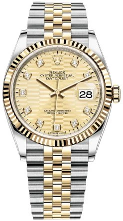Rolex Datejust 36mm Stainless Steel And Yellow Gold 126233 Golden Fluted Diamond Jubilee