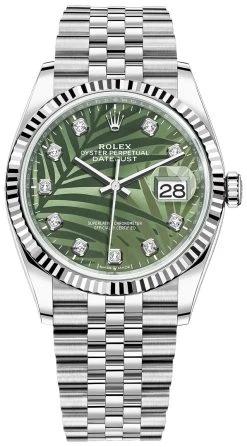 Rolex Datejust 36mm Stainless Steel 126234 Olive Green Palm Diamond Jubilee