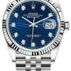 Rolex Datejust 36mm Stainless Steel 126234 Bright Blue Fluted Diamond Jubilee