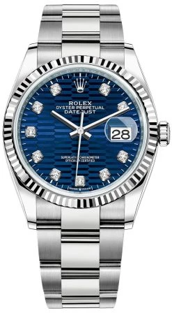 Rolex Datejust 36mm Stainless Steel 126234 Bright Blue Fluted Diamond Oyster