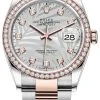 Rolex Datejust 36mm Stainless Steel And Rose Gold 126281rbr Silver Palm Diamond Oyster