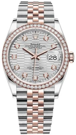 Rolex Datejust 36mm Stainless Steel And Rose Gold 126281rbr Silver Fluted Diamond Jubilee