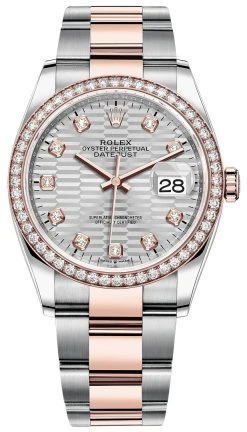 Rolex Datejust 36mm Stainless Steel And Rose Gold 126281rbr Silver Fluted Diamond Oyster