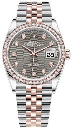 Rolex Datejust 36mm Stainless Steel And Rose Gold 126281rbr Slate Fluted Diamond Jubilee