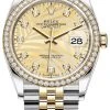 Rolex Datejust 36mm Stainless Steel And Yellow Gold 126283rbr Golden Palm Diamond Jubilee -Omega Shop m126283rbr 0029