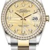 Rolex Datejust 36mm Stainless Steel And Yellow Gold 126283rbr Golden Palm Diamond Oyster
