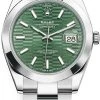 Rolex Datejust 41mm Stainless Steel 126300 Mint Green Fluted Oyster -Omega Shop m126300 0021